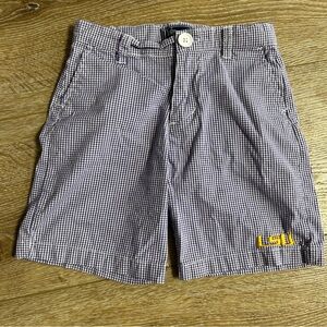 LSU Boys Gingham Seersucker Embroidered Game Day Shorts - Size 5